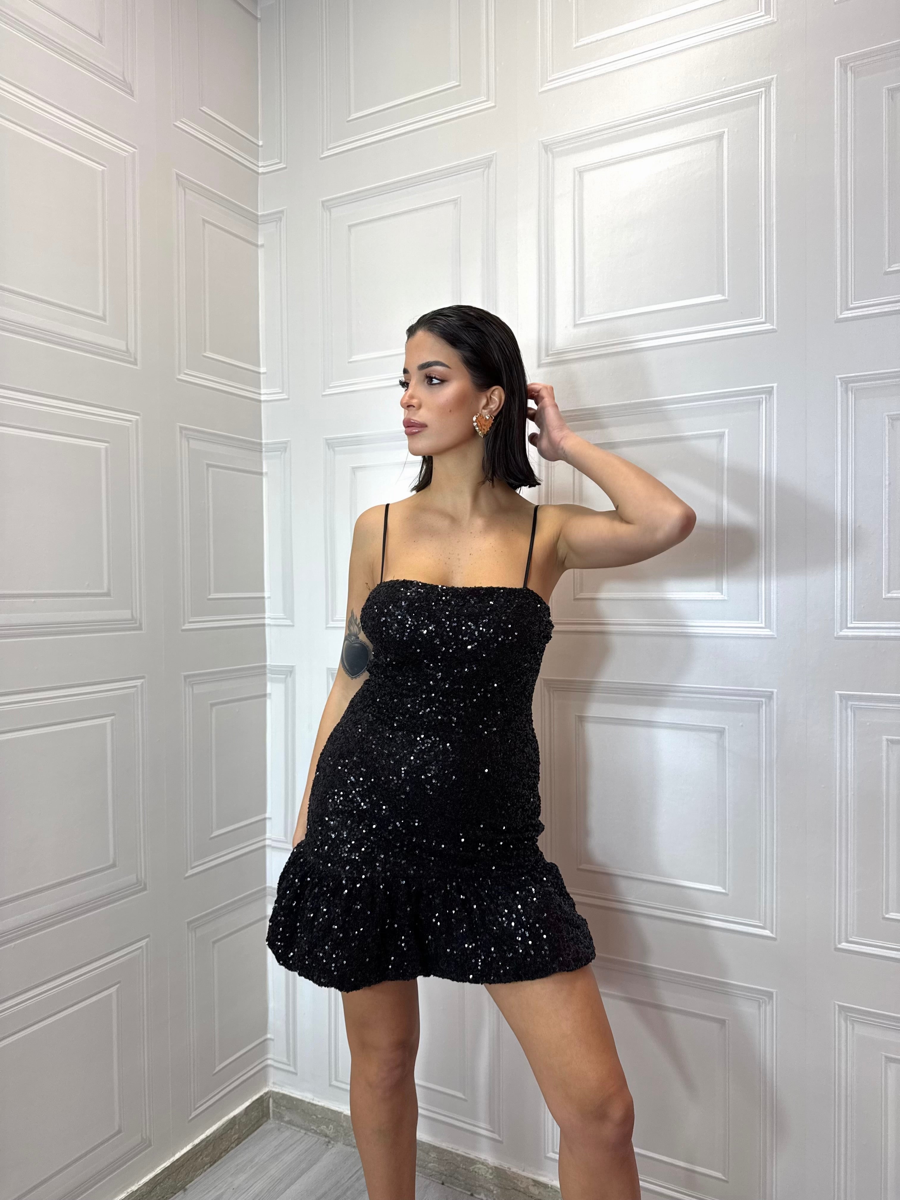 Mini Dress Paillettes Black